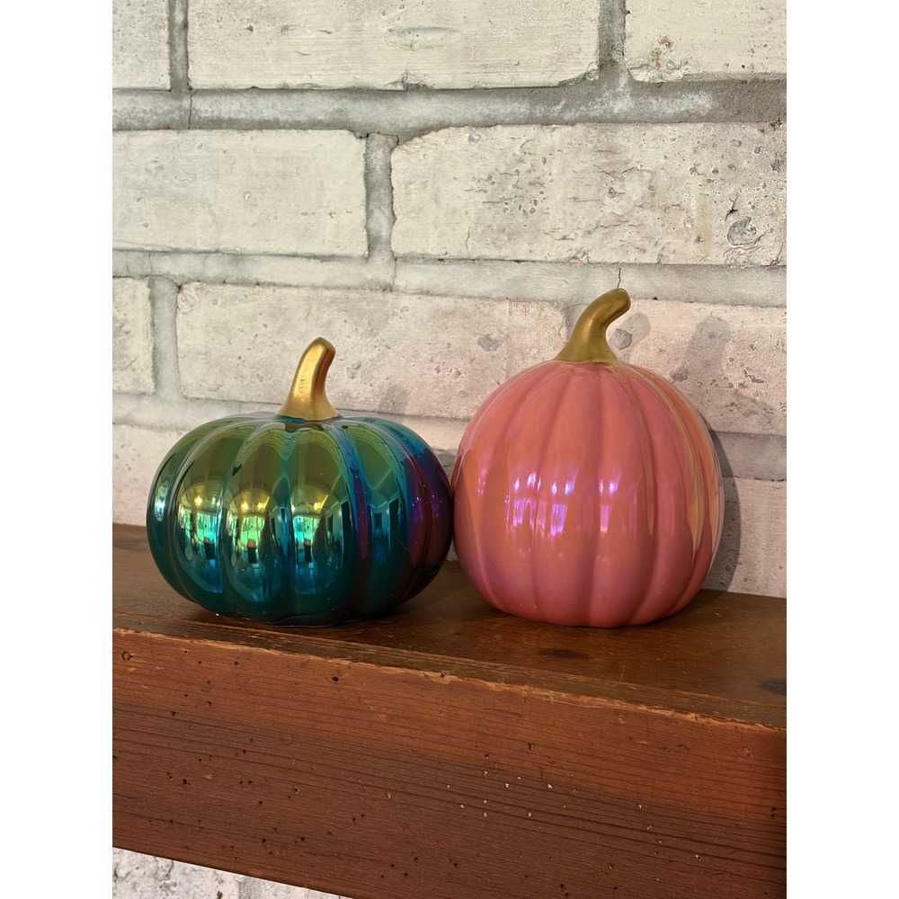 Set of 2 Iridescent Ceramic Pumpkins Pink and Blue Green Target 2024 Bullseye
